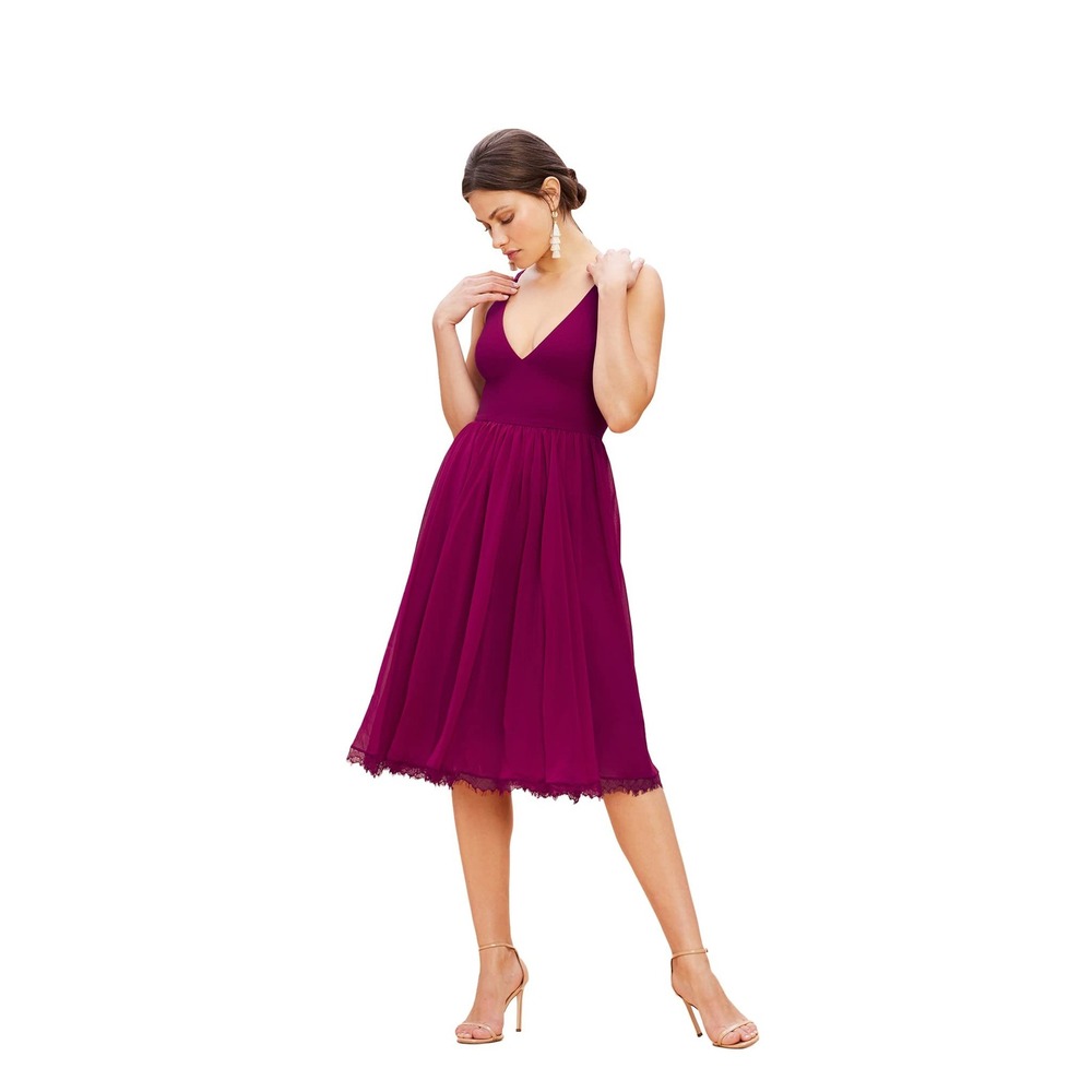 Dress The Population‎ Alicia Dark Magenta Sleeveless Fit & Flare Midi Dress - Lg